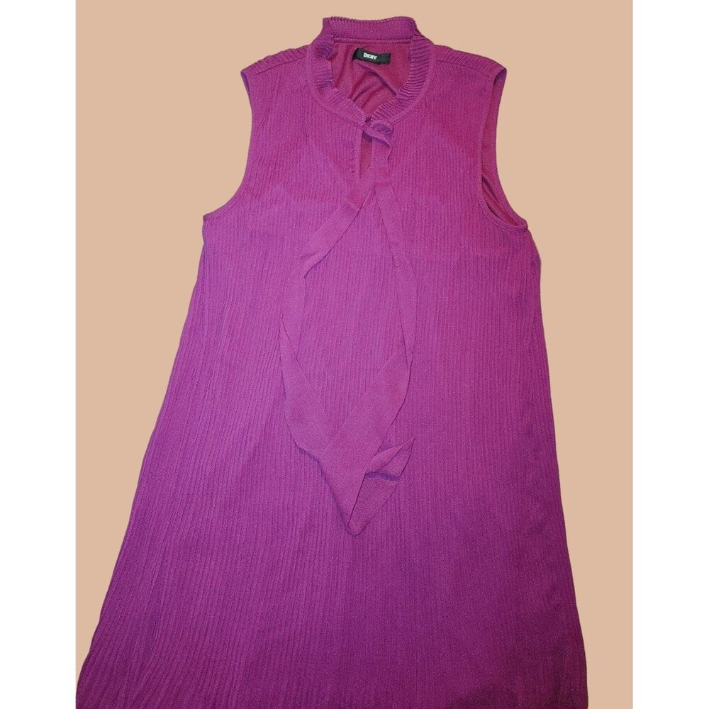 DKNY Solid Fuchsia Size 10 Tie Neck Pleated Dress